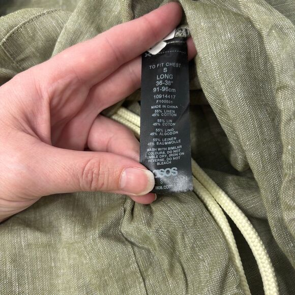 Asos Design Shirt Men's Small Tall Brown Linen Overshirt Drawstring Button Front - Picture 9 of 10